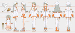 1girl absurdres asymmetrical_legwear cellphone cherico chis-a colored_inner_hair commentary_request dress dual_persona from_side full_body grey_hair highres jacket long_sleeves microphone multicolored_hair multiple_views official_alternate_costume official_alternate_hairstyle official_art orange_hair phone reference_sheet second-party_source shoes sneakers straight-on thighhighs two-tone_hair uneven_legwear voisona white_background white_dress white_jacket white_shoes white_thighhighs