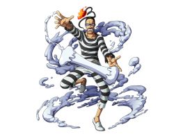 Rule 34 | 1boy, black hair, chandle, clenched teeth, fire, full body, galdino, glasses, leg up, male focus, one piece, one piece treasure cruise, pants, prison clothes, shirt, solo, standing, standing on one leg, striped clothes, striped pants, striped shirt, teeth, torn clothes, torn pants, torn shirt, transparent background