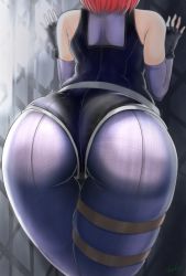 Rule 34 | 1girl, ass, ass focus, bodysuit, capcom, commission, dino crisis, fingerless gloves, from behind, gloves, leotard, red hair, regina (dino crisis), short hair, shu~~n, skeb commission, skin tight, skindentation, solo, spandex, thigh strap, thighs