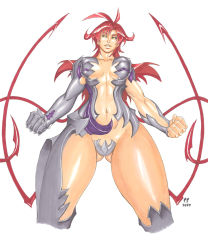 Rule 34 | 00s, 1girl, amaha masane, black sclera, breasts, chris foulkes, colored sclera, daikkenaurora, from below, large breasts, navel, red hair, solo, witchblade