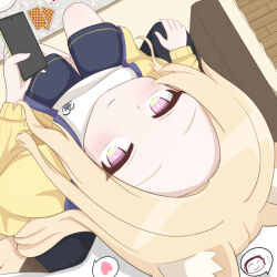 Rule 34 | 1boy, 1girl, animal ear fluff, animal ears, black pants, black shorts, blonde hair, blue archive, card, carpet, closed mouth, couch, forehead, fox ears, fox girl, heart, holding, holding phone, jacket, light blush, long hair, long sleeves, looking at viewer, natukaze mizore, on couch, pants, parted bangs, phone, plate, playing card, puffy long sleeves, puffy sleeves, seia (blue archive), shirt, shorts, sidelocks, sitting, sitting on person, smile, spoken heart, trinity general school logo, white shirt, wooden floor, yellow eyes, yellow jacket