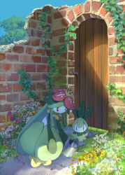 Rule 34 | blue sky, brick wall, creatures (company), day, evolutionary line, flower, game freak, garden, gen 5 pokemon, grass, highres, holding, ivy, lilligant, monster girl, nintendo, outdoors, petilil, pippi (pixiv 1922055), plant girl, pokemon, pokemon (creature), red eyes, ruins, sky, watering, watering can, | |