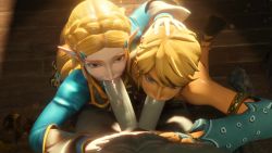 Rule 34 | 1girl, 20s, 2boys, 3d, androgynous, animated, bisexual male, blonde hair, blue eyes, colored skin, cooperative fellatio, erection, extra penises, eye contact, fellatio, floor, gerudo set (zelda), grey skin, group sex, hand on another&#039;s head, highres, indoors, interspecies, kneeling, link, long hair, looking at another, looking at viewer, looking down, mmf threesome, moaning, mrlolzies101, multiple boys, nintendo, oral, penis, pointy ears, pov, prince, princess, princess zelda, sexual coaching, short hair, sidon, slurping, sound, source filmmaker (medium), standing, tagme, teamwork, the legend of zelda, the legend of zelda: breath of the wild, threesome, trap, uncensored, video, zora