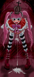Rule 34 | aftersex, boots, cum, cumdrip, long image, one piece, perona, pink hair, standing, striped legwear, tall image, tears, thighhighs, tozawa777, twintails