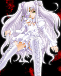 Rule 34 | 00s, bad id, bad pixiv id, boots, dress, eyepatch, frills, highres, kirakishou, long hair, no panties, rozen maiden, solo, thigh boots, thighhighs, twintails, umekichi, white hair, yellow eyes