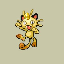 Rule 34 | animal focus, black eyes, cat, commentary request, creature, creatures (company), fangs, full body, game freak, gen 1 pokemon, jon (zyagapi), jumping, looking at viewer, lowres, meowth, nintendo, no humans, pixel art, pokemon, pokemon (creature), solo, sprite
