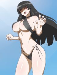 Rule 34 | 1girl, bikini, black eyes, breasts, commentary, commentary request, cowboy shot, demon, demon girl, highres, kagemusha, large breasts, long hair, nail, original, red eyes, solo, swimsuit