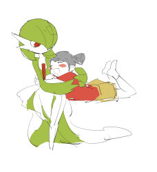 Rule 34 | 2girls, apios, bad id, bad pixiv id, blush stickers, bob cut, child, closed eyes, colored skin, creatures (company), feet up, female focus, flat chest, full body, game freak, gardevoir, gen 3 pokemon, green hair, green skin, hair over one eye, happy, highres, hug, invisible chair, legs together, looking at another, looking down, lying, multicolored skin, multiple girls, nintendo, on stomach, open mouth, original, pokemon, pokemon (creature), red eyes, red shirt, shirt, short hair, short sleeves, shorts, sidelocks, simple background, sitting, sketch, smile, socks, swept bangs, twintails, two-tone skin, white background, white legwear, white skin, yellow shorts