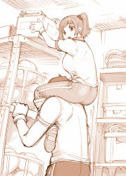 Rule 34 | 1boy, 1girl, ball, basketball, basketball (object), box, bra, carrying, commentary request, gym storeroom, gym uniform, monochrome, open mouth, original, pants, pantylines, ponytail, see-through, short hair, shoulder carry, sketch, smile, store room, sweatpants, ueyama michirou, underwear