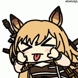 Rule 34 | &gt; &lt;, 1girl, animal ears, animated, animated gif, arknights, ceobe (arknights), chibi, fox ears, lowres, seseren, tongue, tongue out