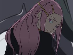 Rule 34 | 00s, 1girl, anemone (eureka seven), close-up, eureka seven, eureka seven (series), hair ornament, hairclip, looking at viewer, looking back, pink eyes, pink hair, smile, solo, symbol-shaped pupils, vector trace