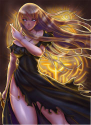 Rule 34 | 1girl, blonde hair, boken fantasy, claymore (series), claymore (sword), elbow gloves, galatea, garter belt, garter straps, gloves, highres, legs, long hair, no pupils, nun, scar, side slit, solo, spoilers, sword, thighhighs, thighs, torn clothes, weapon