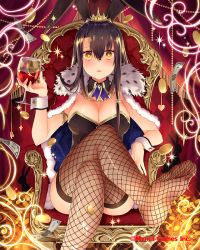 Rule 34 | 1girl, alcohol, animal ears, banknote, black hair, blush, breasts, cape, cleavage, coin, cup, diamond-shaped pupils, diamond (shape), dollar bill, drinking glass, fake animal ears, falkyrie no monshou, feet, fishnet thighhighs, fishnets, holding, holding cup, large breasts, leotard, long hair, looking at viewer, money, natsumekinoko, no shoes, official art, pantyhose, parted lips, playboy bunny, rabbit ears, sitting, soles, symbol-shaped pupils, thighhighs, thighs, throne, wine, wine glass, wrist cuffs, yellow eyes