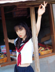 Rule 34 | akiyama rina, bag, bookbag, cosplay, photo (medium), pleated skirt, sailor, school uniform, serafuku, skirt