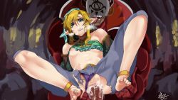 Rule 34 | 2boys, anal, anklet, barefoot, blonde hair, breath, bulge, clothing aside, crossdressing, designer123, detached sleeves, ear licking, erection, erection under clothes, gerudo set (zelda), jewelry, licking, link, male focus, male penetrated, mask, multiple boys, nintendo, nipples, one breast out, panties, panties aside, pants, penis, pointy ears, purple panties, rape, sex, the legend of zelda, the legend of zelda: breath of the wild, torn clothes, torn pants, trap, underwear, yaoi, yiga clan