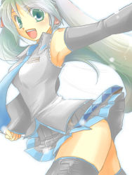 Rule 34 | armpits, bad id, bad pixiv id, detached sleeves, green eyes, green hair, hatsune miku, necktie, skirt, solo, tanba anko, thighhighs, twintails, vocaloid