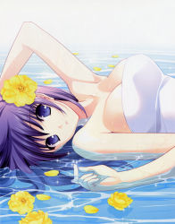 Rule 34 | 1girl, absurdres, blue hair, breasts, flower, highres, large breasts, solo, suzuhira hiro, water