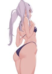 Rule 34 | 1girl, absurdres, ass, back, bare shoulders, bikini, blue bikini, breasts, fate/grand order, fate (series), forked eyebrows, highres, jilu, long hair, looking at viewer, looking back, melusine (fate), sidelocks, small breasts, solo, swimsuit, thighs, twintails, white hair, yellow eyes