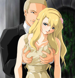 Rule 34 | 00s, 1boy, 1girl, blonde hair, blue eyes, blush, breasts, covered erect nipples, grabbing, grabbing another&#039;s breast, hetero, large breasts, lipstick, long hair, long sleeves, makeup, mireille bouquet, noir (anime), type-r, you gonna get raped