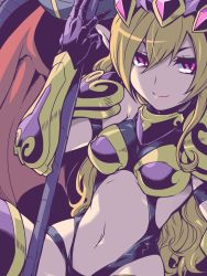 Rule 34 | 1girl, blonde hair, demon wings, gloves, highres, ishiyumi, lilith (p&amp;d), navel, pointy ears, puzzle &amp; dragons, red eyes, wings
