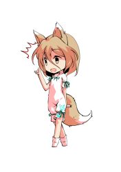 Rule 34 | 1girl, animal ears, black eyes, blonde hair, bow, breasts, brown eyes, chibi, dairi, fox ears, fox tail, full body, green bow, hair between eyes, hand up, jumpsuit, kudamaki tsukasa, looking to the side, open mouth, short hair, short sleeves, simple background, small breasts, socks, solo, standing, tachi-e, tail, test tube, touhou, transparent background, white background, white jumpsuit, white sleeves, white socks