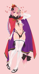 Rule 34 | 1boy, absurdres, astolfo (fate), black bow, black panties, bow, bra, braid, bridal gauntlets, crossdressing, crown, elbow gloves, fang, fate/grand order, fate (series), front-tie bra, full body, gloves, hair bow, hair intakes, heart, highres, husun wei, long braid, long hair, looking at viewer, male focus, multi-strapped panties, navel, open mouth, panties, pink hair, purple hair, purple robe, red robe, revealing clothes, robe, royal robe, single braid, skin fang, solo, thighhighs, trap, two-tone robe, underwear, very long hair, white bra, white gloves, white thighhighs