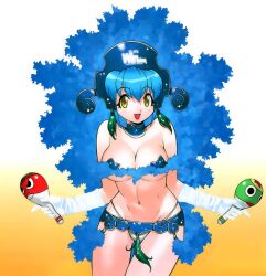 Rule 34 | 1girl, blue hair, breasts, gloves, gradient background, highres, instrument, large breasts, maracas, microsoft windows, navel, non-web source, os-tan, pasties, personification, product girl, revealing clothes, samba, solo, star pasties, tassel, white gloves, winchan, yellow eyes, yoshizaki mine