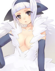 Rule 34 | 1girl, angel (fairy tail), black eyes, blue gloves, breasts, elbow gloves, fairy tail, female focus, gloves, hairband, solo, white hair