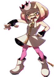 Rule 34 | + +, 1girl, :d, bare shoulders, blush, crown, dress, fang, fingerless gloves, full body, gloves, glowing, inkling, looking at viewer, mole, mole under mouth, multicolored hair, nintendo, open mouth, pantyhose, pearl (splatoon), pink hair, pink pantyhose, shorts, simple background, sleeveless, sleeveless dress, smile, solo, splatoon (series), splatoon 2, symbol-shaped pupils, two-tone hair, v, wahootarou, white background, white hair, yellow eyes, zipper pull tab