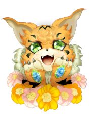 Rule 34 | absurdres, cat, claws, digimon, digimon (creature), flower, highres, meicoomon, open mouth, solo