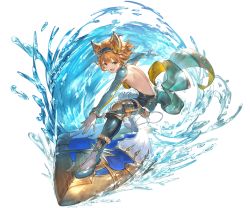 Rule 34 | 1girl, animal ears, blue eyes, breasts, cailana, erune, full body, gold trim, granblue fantasy, minaba hideo, official art, skin tight, solo, surfboard, swept bangs, transparent background