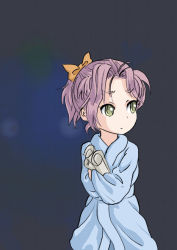 Rule 34 | 1girl, chrono trigger, commentary request, green eyes, hair ribbon, if they mated, original, purple hair, ribbon, robe, s-a-murai, short hair, solo