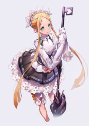 Rule 34 | 1girl, abigail williams (fate), abigail williams (festival outfit) (fate), black skirt, blonde hair, bloomers, blue eyes, blush, braid, breasts, closed mouth, dress, fate/grand order, fate (series), forehead, french braid, highres, key, keyhole, long hair, long sleeves, looking at viewer, maid headdress, official alternate costume, parted bangs, sash, simple background, skirt, sleeves past fingers, sleeves past wrists, small breasts, smile, solo, staff, stuffed animal, stuffed toy, teddy bear, tenobe, tentacles, underwear, very long hair, white bloomers, white dress