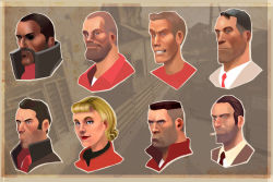 Rule 34 | 1girl, 6+boys, bald, black hair, blonde hair, brown hair, cigarette, demoman (tf2), engineer (tf2), everyone, facial hair, goatee, highres, image sample, liquidsilk, medic (tf2), missing eye, multiple boys, mustache, necktie, profile, pyro (tf2), scout (tf2), sniper (tf2), soldier (tf2), spy (tf2), stubble, team fortress 2