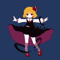 Rule 34 | 1girl, blonde hair, chaba (hortensia), closed mouth, darkness, dot mouth, embodiment of scarlet devil, female focus, hair ribbon, outstretched arms, red eyes, ribbon, rumia, short hair, solo, spread arms, touhou
