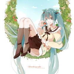 Rule 34 | 10s, 1girl, 39, 2014, :q, aqua eyes, aqua hair, bad id, bad pixiv id, character name, cherry, dated, fen renlei, food, fruit, hair ornament, hatsune miku, long hair, looking at viewer, solo, strawberry, strawberry miku (tantan), tongue, tongue out, twintails, very long hair, vocaloid