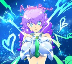 Rule 34 | android (os), blue eyes, breasts, crop top, covered erect nipples, galaxy, hana no android gakuen, hoshino una, nipples, purple hair, samsung, sexually suggestive, smile, space, yamaguchi hiromi