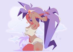 Rule 34 | absurdres, brinbozon, hand in own hair, highres, lying, on side, pointy ears, ponytail, purple hair, shantae, shantae (series), solo