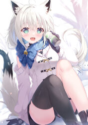 Rule 34 | 1girl, ahoge, animal ear fluff, animal ear piercing, animal ears, arm support, bare tree, black footwear, black gloves, black shorts, black thighhighs, blue eyes, blue scarf, blush, boots, braid, breasts, can, clothing cutout, coat, commentary request, dot nose, energy drink, fang, feet out of frame, floating, fox ears, fox girl, fox tail, gloves, hair between eyes, highres, holding, holding can, hololive, knees up, long hair, long sleeves, looking at viewer, low ponytail, medium breasts, mikeou, open mouth, outdoors, pentagram, scarf, shirakami fubuki, shorts, shoulder cutout, sidelocks, single braid, single thighhigh, sitting, smile, snow, snowman, solo, sukonbu (shirakami fubuki), tail, thighhighs, tree, twitter username, virtual youtuber, white coat, white hair, winter clothes, winter coat