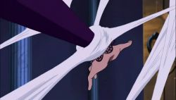 Rule 34 | 1girl, animated, animated gif, bdsm, bondage, bouncing breasts, bound, breasts, fishnet thighhighs, fishnets, garter belt, lace, nico robin, nico robin (thriller bark), non-web source, one piece, screencap, silk, solo, spider web, thighhighs, thriller bark