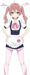 Rule 34 | 1girl, absurdres, animal ears, apron, female focus, green eyes, hair ribbon, hands on own hips, highres, incredibly absurdres, long hair, maid, maid apron, maid headdress, mayo chiki!, purple hair, ribbon, simple background, skirt, solo, thighhighs, transparent background, twintails, usami masamune, vector trace