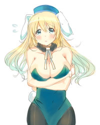 Rule 34 | 10s, 1girl, animal ears, atago (kancolle), bad id, bad pixiv id, bare shoulders, blonde hair, blue eyes, blush, breasts, cleavage, collarbone, crossed arms, fake animal ears, flying sweatdrops, hat, huge breasts, kantai collection, long hair, looking at viewer, pantyhose, playboy bunny, rabbit ears, rabbit tail, sketch, solo, sweat, tail, ume (plumblossom)