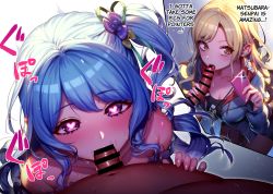 Rule 34 | 2boys, 2girls, 2koma, bang dream!, bar censor, bare shoulders, blonde hair, blue hair, blue jacket, blush, breasts, brown eyes, censored, cleavage, comic, commission, dark-skinned male, dark skin, deepthroat, dress, eatora, english text, erection, eyelashes, fellatio, flower, from above, gradient background, hair flower, hair ornament, hair ribbon, hand on another&#039;s stomach, hard-translated, heart, heart-shaped pupils, hetero, holding, holding phone, jacket, jewelry, kirigaya toko, licking, licking penis, long hair, long sleeves, looking at another, looking at viewer, matsubara kanon, medium breasts, multiple boys, multiple girls, necklace, one side up, open mouth, oral, penis, phone, portrait, pov, purple eyes, ribbon, sidelocks, skeb commission, sound effects, speed lines, strapless, strapless dress, sweat, swept bangs, symbol-shaped pupils, taking picture, third-party edit, translated, white background