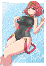 Rule 34 | 1girl, absurdres, black one-piece swimsuit, breasts, chest jewel, competition swimsuit, covered collarbone, headpiece, highres, large breasts, one-piece swimsuit, pyra (pro swimmer) (xenoblade), pyra (xenoblade), red eyes, red hair, red one-piece swimsuit, ryochan96154, short hair, solo, strapless, strapless one-piece swimsuit, swept bangs, swimsuit, two-tone swimsuit, xenoblade chronicles (series), xenoblade chronicles 2