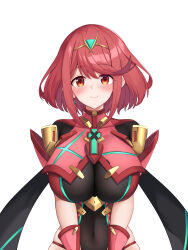 Rule 34 | breasts, highres, large breasts, pyra (xenoblade), red eyes, red hair, reirall, short hair, simple background, white background, xenoblade chronicles (series), xenoblade chronicles 2