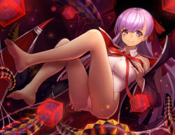 Rule 34 | 1girl, barefoot, bb (fate), bb (fate) (all), bb (swimsuit mooncancer) (fate), bb (swimsuit mooncancer) (third ascension) (fate), black cape, blush, cape, collared leotard, fate/extra, fate/extra ccc, fate (series), feet, floating hair, full body, jurrig, leotard, long hair, looking at viewer, neck ribbon, purple eyes, purple hair, red ribbon, ribbon, smile, soles, solo, very long hair, white leotard, wing collar