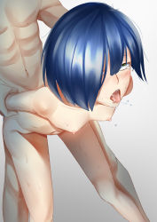 Rule 34 | 1boy, 1girl, abs, absurdres, ahegao, arm held back, bent over, blue hair, blush, breasts, bruise, darling in the franxx, doggystyle, drooling, fucked silly, gradient background, green eyes, hair over one eye, hetero, highres, ichigo (darling in the franxx), injury, navel, nipples, nude, open mouth, rape, rev60, rolling eyes, saliva, sex, sex from behind, short hair, small breasts, solo focus, sweat, tears, tongue, tongue out