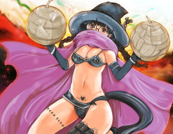 Rule 34 | 1girl, bikini, black hair, bomb, braid, breasts, cape, cheese, cleavage, covered mouth, diamond (shape), explosive, food, fuse, glasses, hat, heart, kazaana, long hair, medium breasts, mouse (animal), navel, original, pink eyes, scarf, solo, swimsuit, twin braids, witch hat