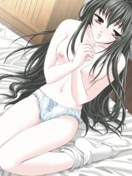 Rule 34 | 1girl, ashihara kyoko, blush, breasts, crescendo, d.o., game cg, long hair, panties, socks, underwear, undressing