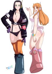 Rule 34 | 2girls, breasts, large breasts, long hair, multiple girls, nami (one piece), nico robin, one piece, orange hair